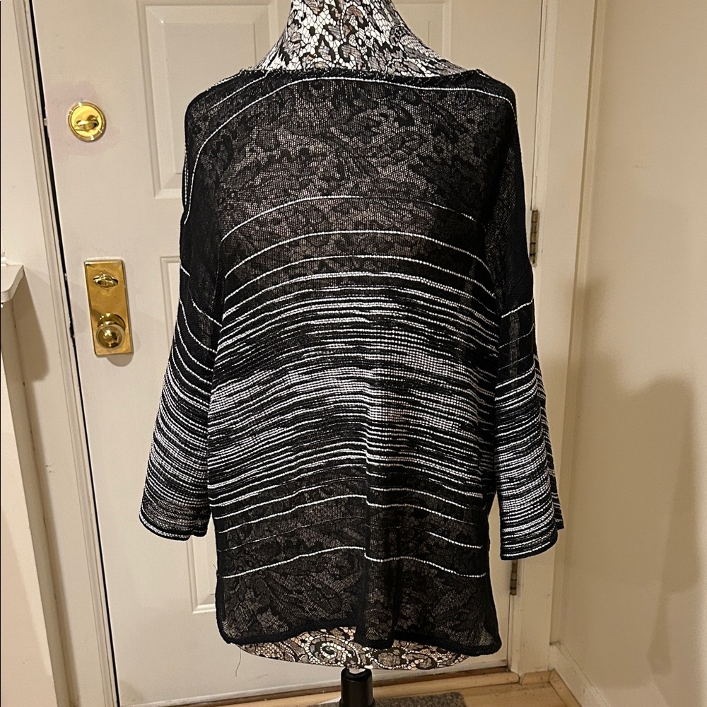Eileen Fisher Black and White Striped Lace Tunic
